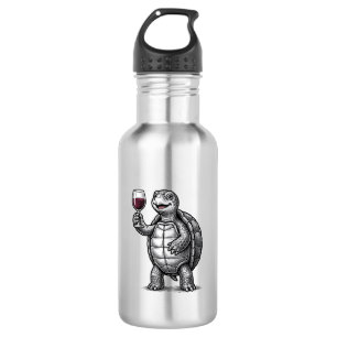Vintage-Schildkröte-mit-Weinglas-Shirt-Design_1 Edelstahlflasche