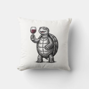 Vintage-Schildkröte-mit-Weinglas-Shirt-Design_1 Kissen