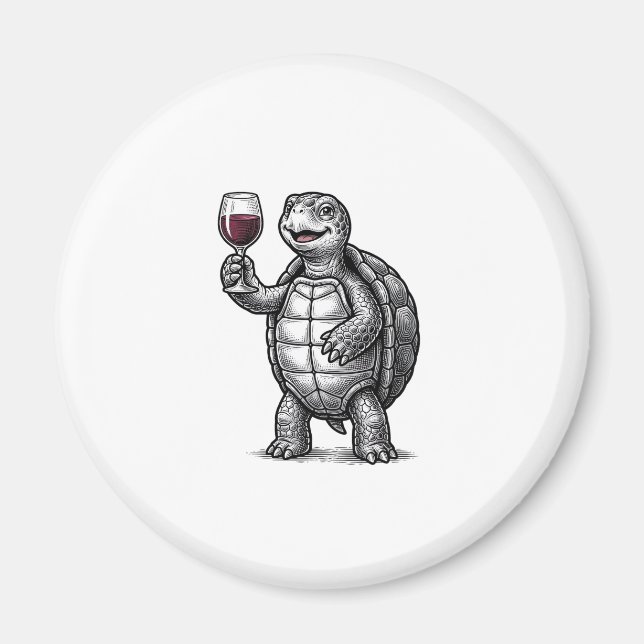 Vintage-Schildkröte-mit-Weinglas-Shirt-Design_1 Magnet (Vorne)
