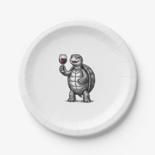 Vintage-Schildkröte-mit-Weinglas-Shirt-Design_1 Pappteller