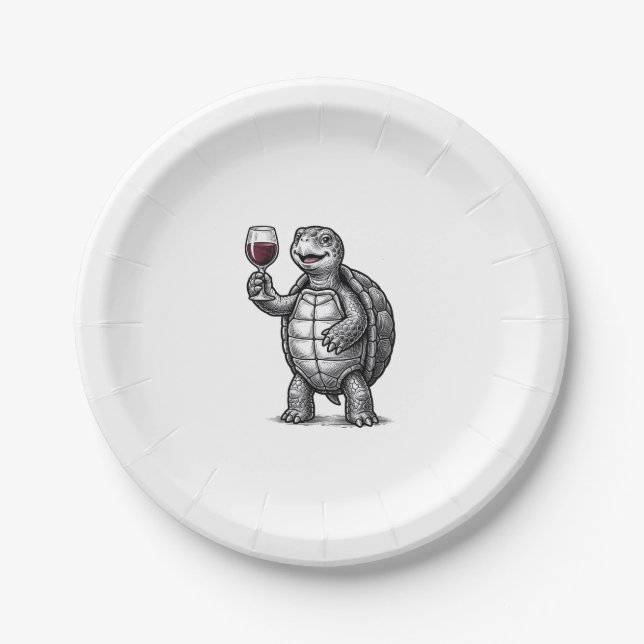 Vintage-Schildkröte-mit-Weinglas-Shirt-Design_1 Pappteller (Vorderseite)