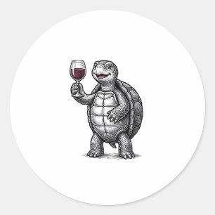 Vintage-Schildkröte-mit-Weinglas-Shirt-Design_1 Runder Aufkleber