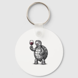Vintage-Schildkröte-mit-Weinglas-Shirt-Design_1 Schlüsselanhänger
