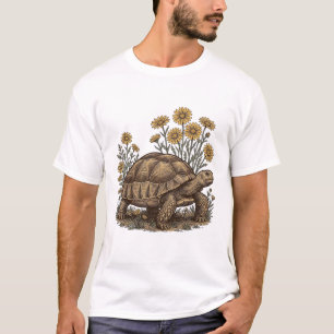 Vintage-Schildkröte und Gänseblümchen-Vektorillust T-Shirt