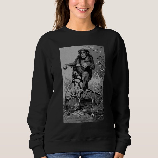 Vintage Schimpanse Affe fährt Dreirad Schimpanse   Sweatshirt (Vorderseite)