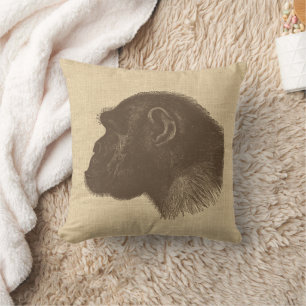 Vintage-Schimpansen-Illustration auf Jute Kissen