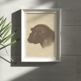 Vintage Schimpansenillustration auf Burlap Poster