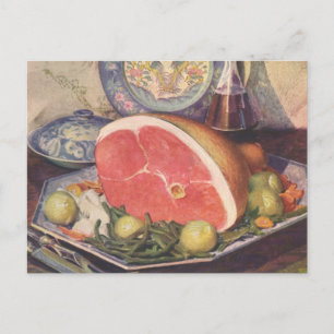 Vintage-Schinkenessen mit grünen Bohnen und Kartof Postkarte