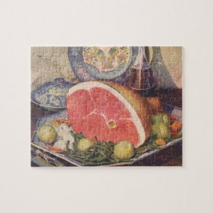 Vintage-Schinkenessen mit grünen Bohnen und Kartof Puzzle