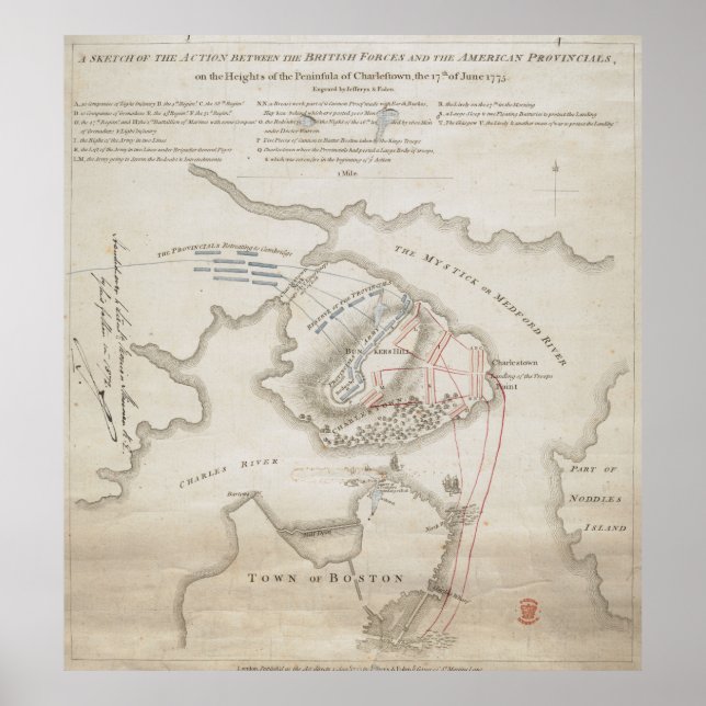Vintage Schlacht bei Bunker Hill Map (1775) Poster (Vorne)