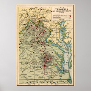 Vintage Schlachtfeldkarte Virginia (1912) im Zivil Poster