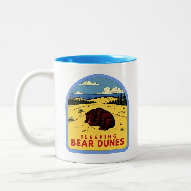 Vintage SchlafbärenDunes Michigan Zweifarbige Tasse (Links)