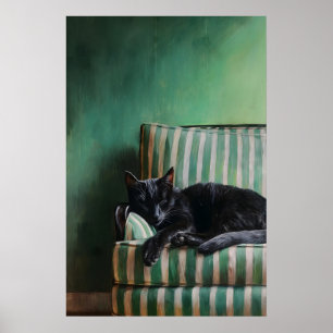 Vintage-Schlafende-Schwarze-Katze-Kunst, Dark Acad Poster