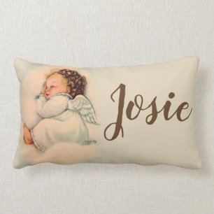 Vintage schlafendes Baby Mädchen Schutzengel Lendenkissen