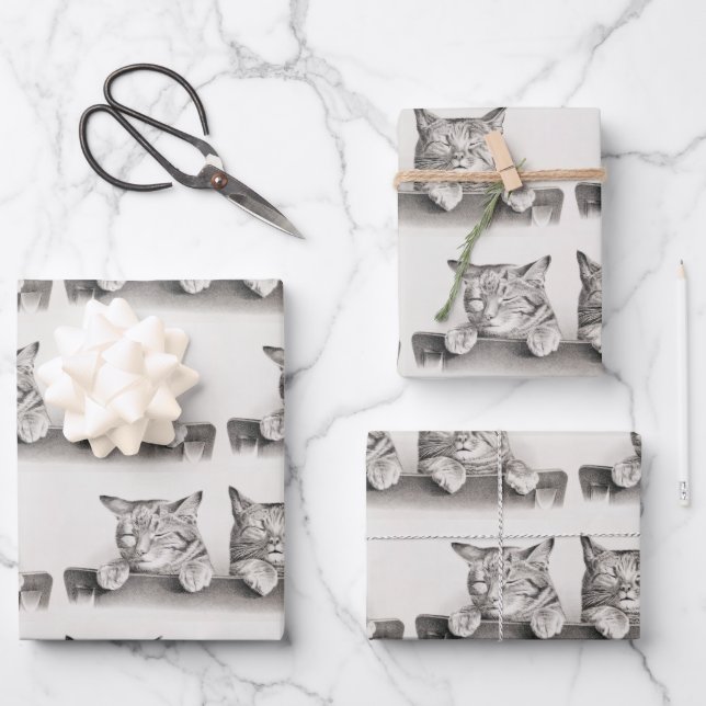 Vintage Schlafkatzen Lithograph, 1874 Geschenkpapier Set (Vorderseite)