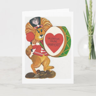 Vintage Schlagzeuger Löwe Valentine Feiertagskarte