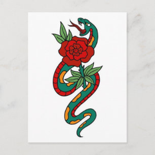 Vintage-Schlangen- und Rosen-Tätowierkunst Postkarte