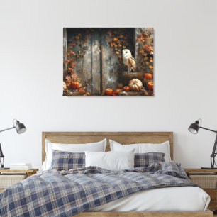 Vintage-Schleiereule und Scheunenholz Herbst 32x24 Leinwanddruck
