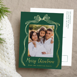 Vintage-Schleife Frohe Weihnachten Grüne Foto Folien Feiertagspostkarte