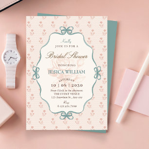 Vintage-Schleife pastellblau rosa BRIDAL SHOWER Einladung