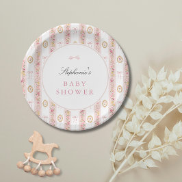 Vintage-Schleife Rosa Florales Babyshower Pappteller