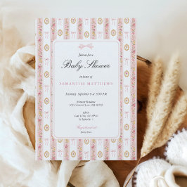 Vintage-Schleife Rosa Florales Mädchen-Baby-Shower Einladung