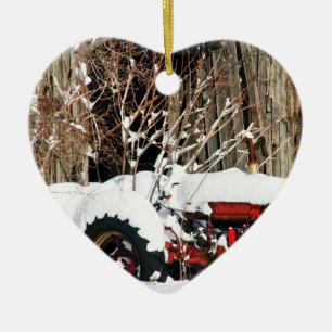 Vintage Schlepper im Schnee Keramik Ornament