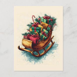 Vintage Schlitten gefüllt mit Weihnachtsgeschenken Feiertagspostkarte