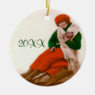 Vintage-Schlitten-Ornament Keramik Ornament