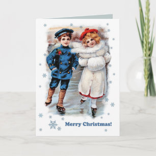 Vintage Schlittschuh laufende Kinder Weihnachten