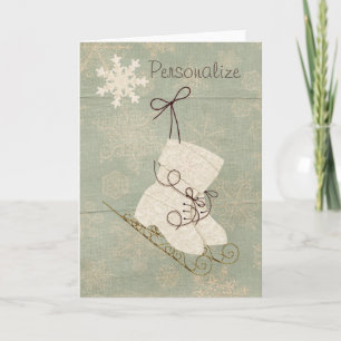 Vintage-Schlittschuhe im Schneeflocken-Design, win Karte