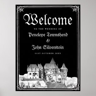 Vintage-Schloss Schwarzweiß Gothic-Hochzeit 18x24 Poster