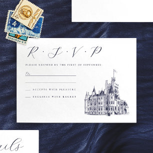 Vintage-Schloss-Veranstaltungsort-Illustration Hoc RSVP Karte