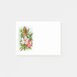 Vintage Schmetterling auf Blumen Post-it Klebezettel