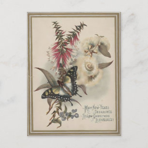 Vintage Schmetterling & australische Blumen Weihna Postkarte
