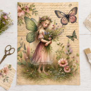 Vintage-Schmetterling-Feengebilde-Blumen-Ephemera- Seidenpapier