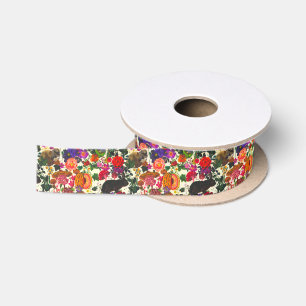 Vintage-Schmetterling-Kaninchen-Garten-Blumen-Aqua Satinband