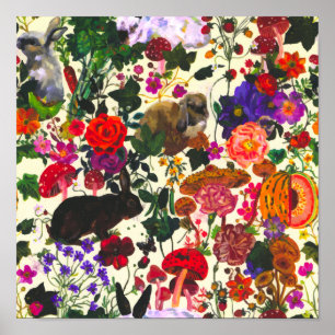 Vintage Schmetterling Kaninchen Garten Floral Wass Poster