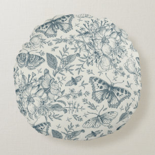 Vintage Schmetterling, Luna-Motte und Blumen Rundes Kissen
