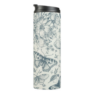 Vintage Schmetterling, Luna-Motte und Blumen Thermosbecher