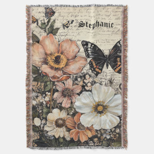 Vintage-Schmetterling-Pfingstrose-Botanik Decke
