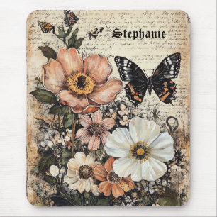 Vintage-Schmetterling-Pfingstrose-Botanik Mousepad