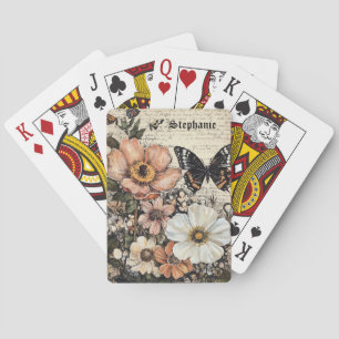 Vintage-Schmetterling-Pfingstrose-Botanik Spielkarten