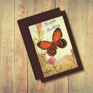 Vintage-Schmetterling- und -Distel-Geburtstagskart Einladung