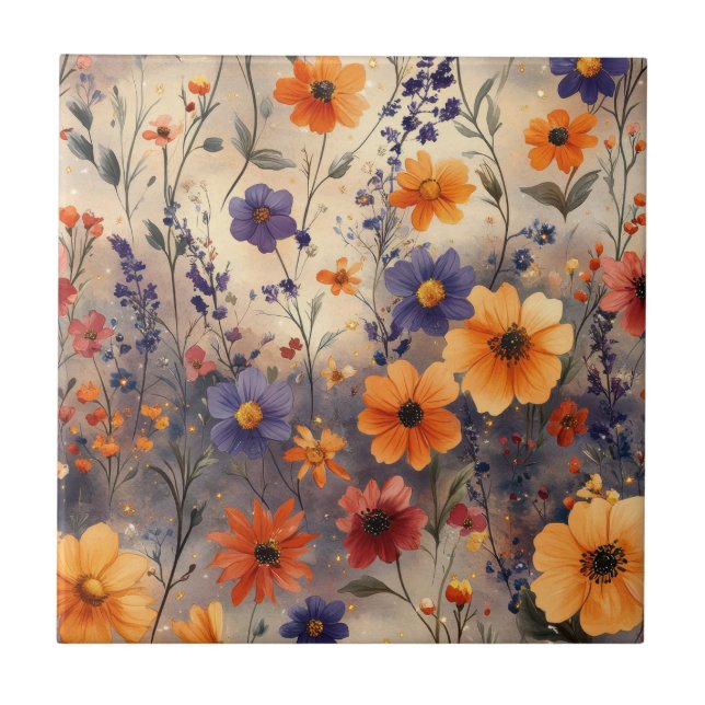 Vintage Schmetterling Wildblume (11) Fliese (Vorderseite)