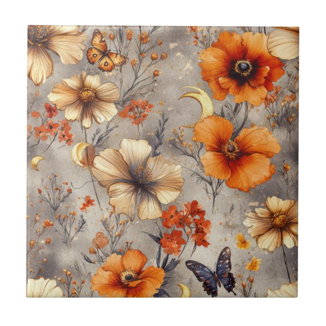 Vintage Schmetterling Wildblume (12) Fliese (Vorderseite)