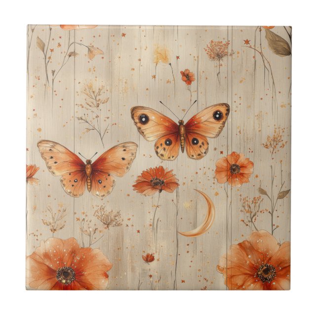 Vintage Schmetterling Wildblume (3) Fliese (Vorderseite)