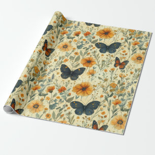 Vintage Schmetterling Wildblume (7) Geschenkpapier