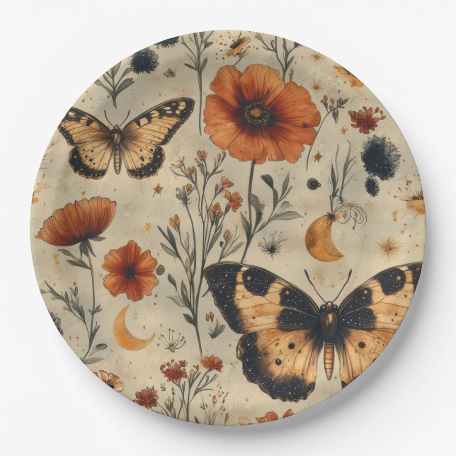 Vintage Schmetterling Wildblume (7) Pappteller (Vorderseite)