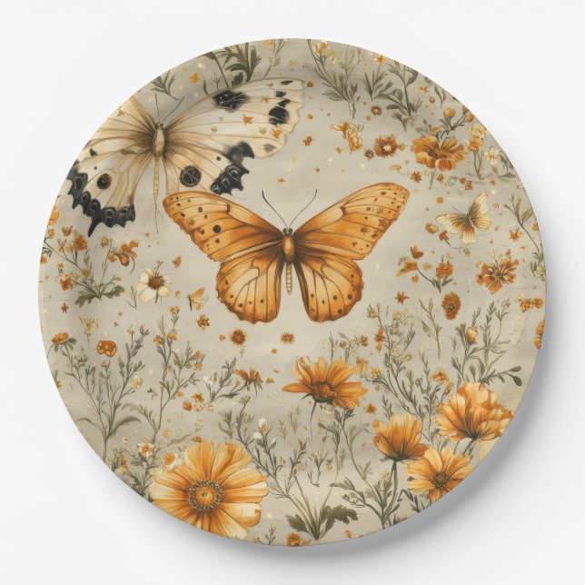 Vintage Schmetterling Wildblume (9) Pappteller (Vorderseite)